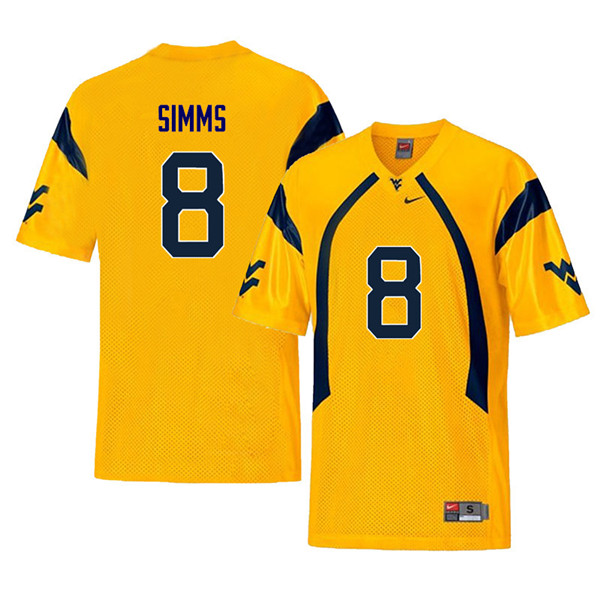 Men #8 Marcus Simms West Virginia Mountaineers Retro College Football Jerseys Sale-Yellow - Click Image to Close